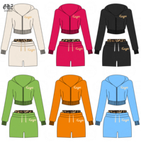 Dames Y2K Kleding Op Maat 2-Delig Set Hoodie met Rits Patchwork Print Dubbele Taille Shorts Skinny Casual Zomer