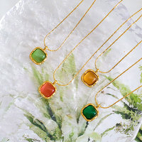 Parure de bijoux tendance en pierre naturelle et acier inoxydable plaqué or PVD 14k 18k, avec collier et boucles d'oreilles œil-de-chat colorés pour femme