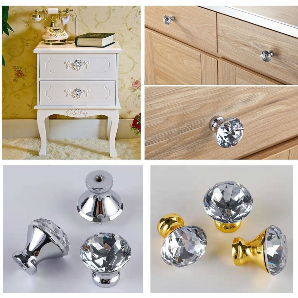 Crystal Glass Cabinet Knobs 30mm Diamond Shape Drawer Kitchen Dresser Cupboard Wardrobe Pulls Handles