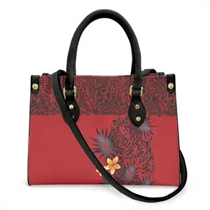 Bolsos De cuero sintético para mujer, bolsas de mano de cuero sintético con estampado rojo, polinesiano, Tribal, Samoan, con bandolera personalizada