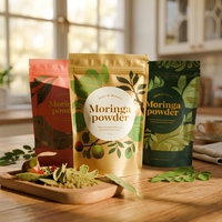 Sachet d'emballage en gros personnalisé avec logo, recyclable, pour poudre d'herbes naturelles, refermable, type stand-up, pour Moringa biologique et aliments pour animaux de compagnie