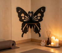 Étagère murale papillon en bois noir faite à la main, découpe lune et étoile, étagère flottante multifonction moderne, support mural de présentation