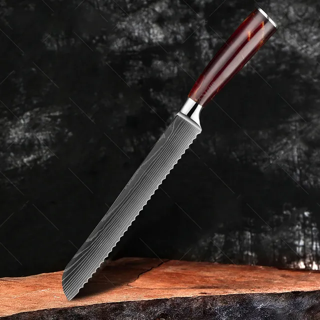 10 pcs faca japonês vg10 super aço carbono damasco santoku chef knife set com ímã suporte de madeira