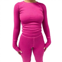 Setelan Kasual Wanita Bordir Huruf 2 Potong, Model Skinny Fit, Panjang, Bahan Spandex/Polyester 220g Rajutan, Warna & Logo Custom, Musim Gugur