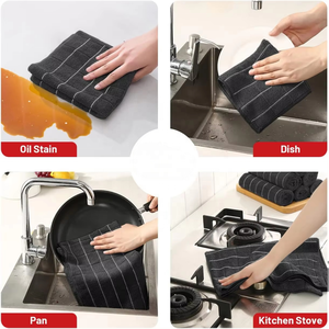 Serviettes de cuisine en coton rayées super absorbantes et douces, chiffons de nettoyage à séchage rapide pour la vaisselle et le nettoyage <span class=keywords><strong>des</strong></span> surfaces sales de la cuisine - Product Image 4