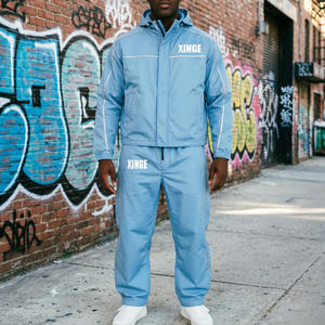 Custom 3M Reflective Windbreaker <b>Jacket</b> Nylon Track Pants Zipper Skinny Acid Wash Sweatsuit Lightweight Windbreaker Jogging Wear - Product Image 1