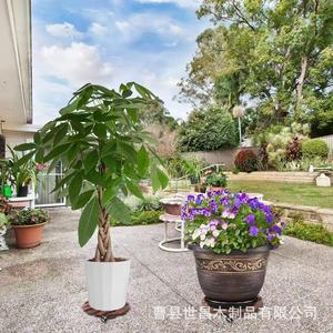 Plateau rond en bois pour plantes avec roulettes, support de fleurs rotatif portable, rangement pour usage intérieur et extérieur - Product Image 3
