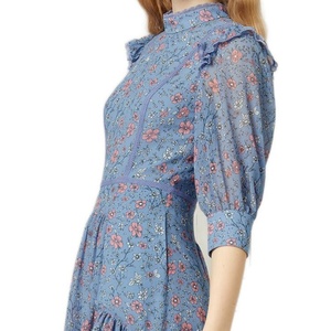 XIUYU a duré personnalisé mini robe en dentelle à volants floraux bleu ciel - Product Image 3