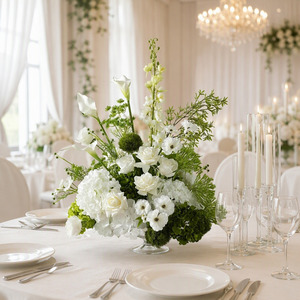 Weiße Seidenblumen-Kugel mit Echtem Blumen-Look, Handgefertigte Gemischte Blumenarrangements für Hochzeiten und Tischdekoration - Product Image 3