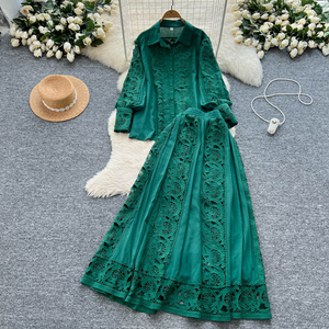 Set Camicetta e <span class=keywords><strong>Gonna</strong></span> in Stile Corte Francese con Colletto Rovesciato, Elegante Camicia a Maniche Lunghe + <span class=keywords><strong>Gonna</strong></span> Midi a Vita Alta <span class=keywords><strong>Svasata</strong></span>, Completo da Donna in 2 Pezzi - Product Image 2