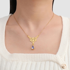 Vintage <strong>Irish</strong> Celtic Witch Knot Necklace Stainless Steel Crystal Water Drop Pendant <strong>Jewelry</strong> Women Valentine's Day Gifts - Product Image 3