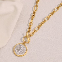 Nuevo Collar de Moda Vintage con Colgante de Moneda de Ángel en Acero Inoxidable Chapado en Oro de 18K para Mujer