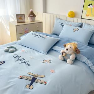 Parure de lit 4 pièces brodée motif dessin animé 2026, en pur coton doux et hypoallergénique, pour la maison - Product Image 3