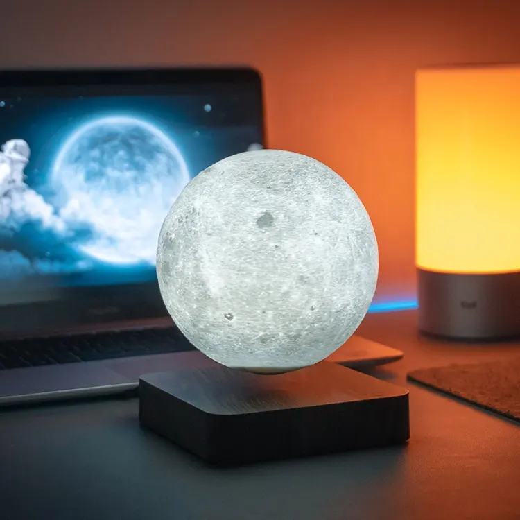 Lampe solaire LED en forme de lune, contrôle de la luminosité, impression 3D, couleur changeante, éclairage magnétique, 14cm