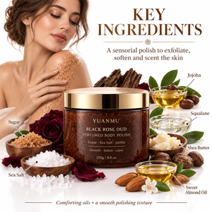 Gommage corporel exfoliant au sucre et au <span class=keywords><strong>sel</strong></span>, enrichi en jojoba, squalane et beurre de karité, parfum Oud Rose Noire, pour application en couches, marque privée OEM/ODM - Product Image 4