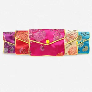 Bolsa de seda estilo chinês, bolsa para presente, joias, bordados, várias cores, embalagem de joias com colar, anéis, brinco e pulseira