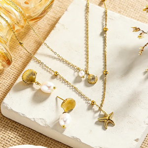 Bijoux de mode modernes, plaqué or véritable 18 carats, acier inoxydable 304, ensemble minimaliste étoile étoile de mer géométrique pour femmes, à porter au quotidien - Product Image 1