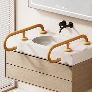 Main courante en résine pour lavabo de salle de bain, conçue pour les personnes âgées et les personnes handicapées, avec barrières antidérapantes sur le comptoir et le lavabo. - Product Image 2