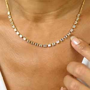 Collar de media cadena con diamantes de moissanita de corte esmeralda, plata de ley 925 chapada en oro, regalo de compromiso y boda para amantes - Product Image 3