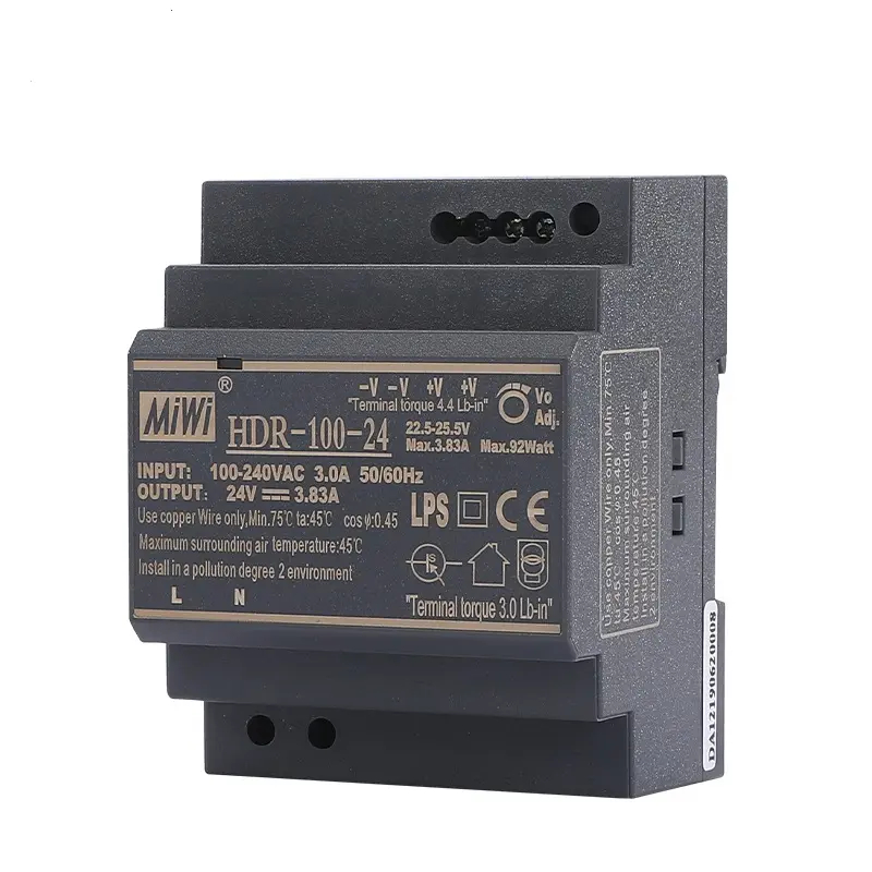 MiWi HDR-100-24 AC ke DC 100W 24V 3,83a Power Supply ultratipis Din-rail Power Supply harga grosir