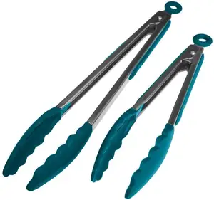 Greenearth nhà bếp kẹp Silicone cao cấp không dính thép không gỉ BBQ nấu nướng khóa thực phẩm kẹp