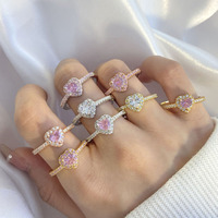 Hete Aanbieding Mode Ringen Zilver Goudkleurig Geïntegreerd Volledig Bezette Diamanten Multicolor Kubieke Zirkonia Hart Ringen voor Vrouwen Valentijn