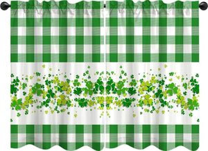 2 Paneles <span class=keywords><strong>de</strong></span> Cortina para el Día <span class=keywords><strong>de</strong></span> San Patricio, Diseño <span class=keywords><strong>de</strong></span> Cuadros Verdes Tipo Búfalo con Trébol Irlandés <span class=keywords><strong>de</strong></span> la Suerte, para Cocina, Baño, Ventana - Product Image 2