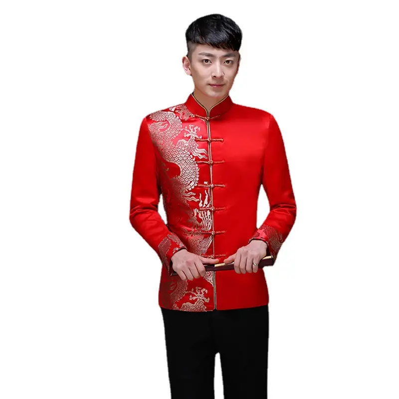 Dragon Male Clothes Tangsuit Traditional Chinese Clothing for Men Wushu Standing Collar Shirt Top Hanfu