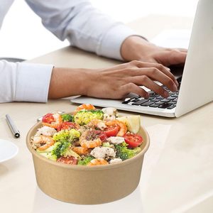 Lấy đi giấy <span class=keywords><strong>container</strong></span> Bát salad dùng một lần giấy kraft Vòng Bát salad với vật nuôi có nắp đậy 750ml Giấy Thủ Công thực phẩm Snack Cup - Product Image 6