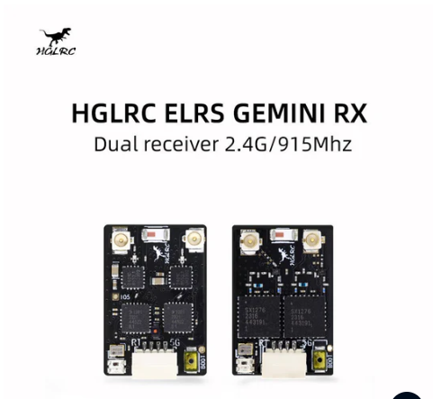 HGLRC ELRS GEMINI RX Dual Receiver 2.4G/915Mh Different Frequencies at the Same Time, with Super Anti-interference Performance