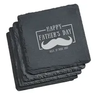 Sous-verres en pierre d'ardoise de forme carrée de cadeau de fête des pères avec des tapis de boisson d'assiette en pierre de logo gravé