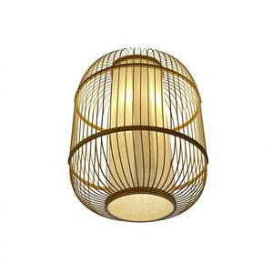 Lámpara Colgante de Ratán con Altura Ajustable, Forma de Tambor, LED E12, Color Dorado, Luz Cálida 2700K, Control Inalámbrico, para Sala de Estar - Product Image 1