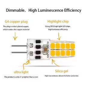 Mini <span class=keywords><strong>ampoule</strong></span> LED en silicone <span class=keywords><strong>G4</strong></span> à intensité variable AC/DC 12V-24V 2W 3W 2835 SMD <span class=keywords><strong>blanc</strong></span> neutre <span class=keywords><strong>froid</strong></span> chaud remplacer la lampe halogène - Product Image 3