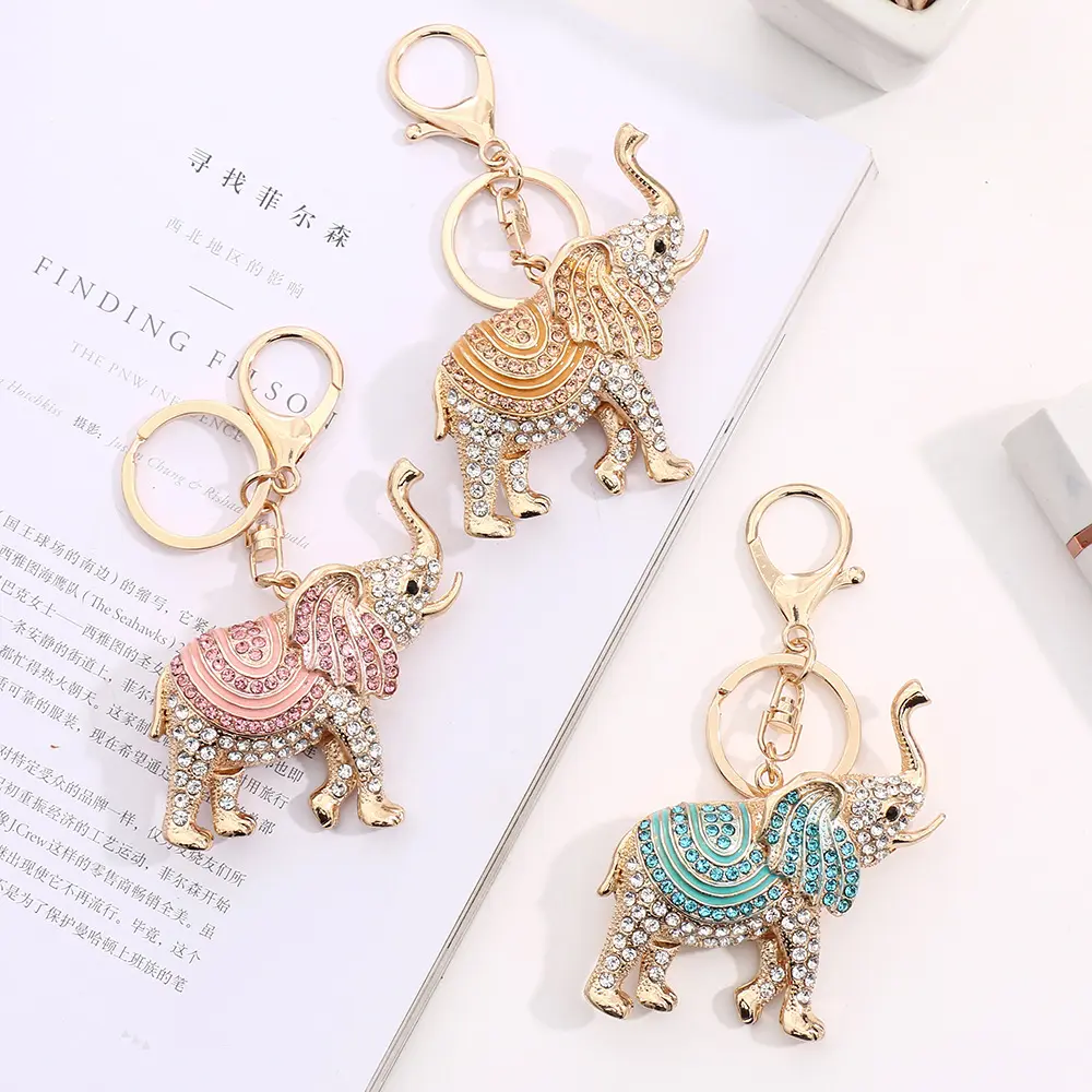 Fashion Elephant Key Holder Chains Whole Enamel Colorful Crystal Bag Pendant Keyrings KeyChains For Women