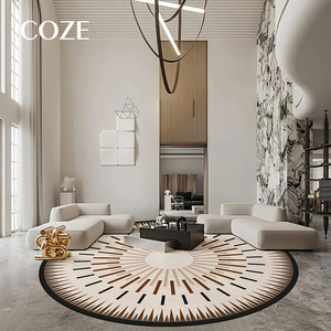 <span class=keywords><strong>Tappeto</strong></span> Moderno <span class=keywords><strong>Rotondo</strong></span> in Misto Lana Lavabile Stampato in 3D per Soggiorno Camera da Letto Ufficio Nero e Beige - Product Image 5