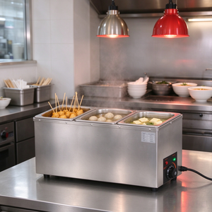 Baño María Eléctrico de Encimera con 3 Recipientes, Calentador de Alimentos Comercial de Acero Inoxidable, Calentador de Sopa para Restaurantes de Té de Burbujas - Product Image 2