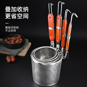 Passoire en acier inoxydable Lien Sheng avec manche en bois, passoire de qualité alimentaire 304 pour nouilles, légumes, usage en cuisine - Product Image 2