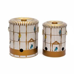 Metal Potato & Onion <b>Storage</b> <b>Bin</b> Set Dia 225x240 mm ( 2 Pcs ) Vintage Birdcage Illustration with Colorful Birds Bird Cage - Product Image 2