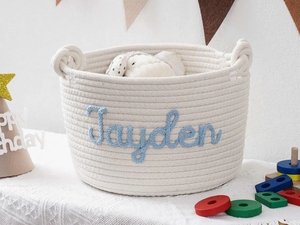 Cesta tejida de cuerda de algodón pequeña <span class=keywords><strong>con</strong></span> asas, organizador de Pascua plegable para almacenamiento de juguetes, bonitas cestas de regalo para bebés - Product Image 5
