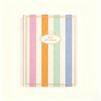 Agenda annuel rayé couleur macaron 2027 avec logo personnalisé, couverture rigide, journal, agenda, cadeau personnalisé