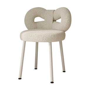Silla de tocador de diseño color crema, estilo moderno minimalista, taburete de tocador con adorno de lazo y lana de cordero, para dormitorio o maquillaje. - Product Image 5
