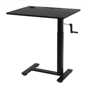 Ergonomic bed side table Single leg height adjustable table manual crank adjustable lap desk work from home office desk