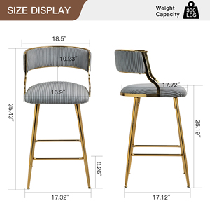 Set of 2 26'' Modern Counter Height <b>Bar</b> <b>Stools</b> with Back Corduroy Fabric for Home <b>Bar</b> & Dining - Product Image 6