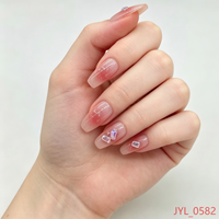 Faux ongles à presser en vrac, rose gelée, avec strass, forme cercueil moyenne, pour salon, marque privée OEM