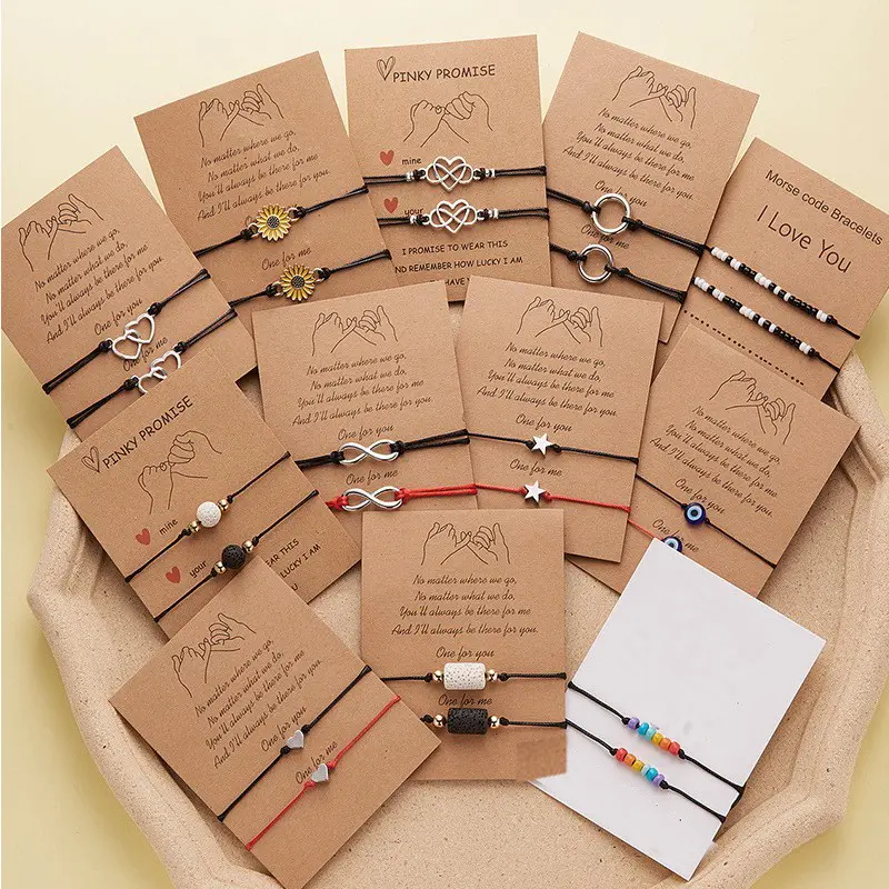 2024 Newest Minimalist Version Moss Password Rope Bracelet 2pcs Pack Bead Bracelet Set Love 8 Paper Card Couple Bracelet