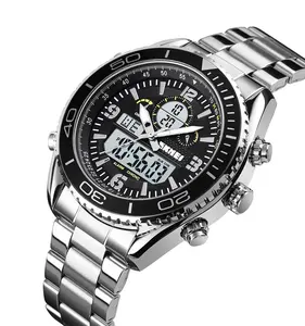 SKMEI 1600 스테인레스 스틸 백 케이스 스트랩 방수 더 많은 시간 손목 시계 남자 시계