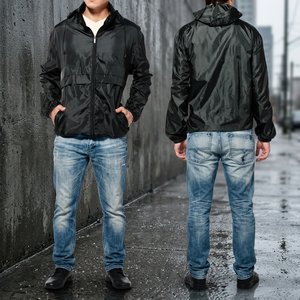 Maintain <b>Men's</b> Eco-Friendly Jet <b>Black</b> Hooded Packable <b>Rain</b> <b>Jacket</b> with Polyester/Nylon Material for Winter - Product Image 2