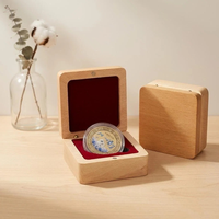 Boîte à pièces commémoratives en bois de hêtre noir et rouge bordeaux, boîte de rangement pour médailles et badges en bois massif