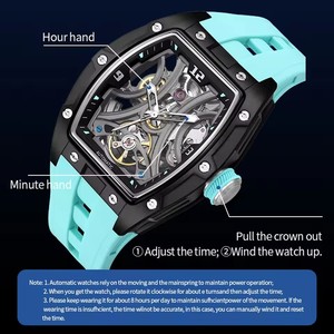 Reloj Mecánico Deportivo de Moda MEGIR <span class=keywords><strong>para</strong></span> <span class=keywords><strong>Hombre</strong></span>, Reloj de Pulsera Automático de Cuerda Automática con Correa de Silicona y Esfera Transparente Tipo Tonneau - Product Image 4