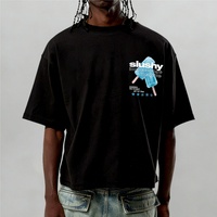 T-shirts Streetwear Oversize Cropped Personnalisés en Coton Noir Lavé 100% avec Impression Sérigraphique Plastisol et Double Couture
